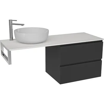 Koupelnový nábytek CERANO - Deska z litého mramoru Elanys - 140x46,5x1,2 cm - skříňka Carole 69 cm - černá matná - konzole chrom