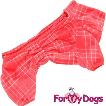 Obleček pro psa FOR MY DOGS plyšový overal PINK CHECKERED, růžový Velikost: 10/XS