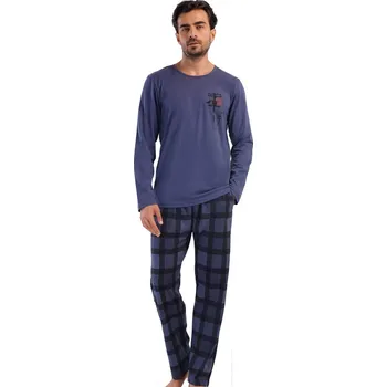 Modré a černě kostkované pyžamo pro muže - elektrické stožáry 1P1860 modrá 3xl