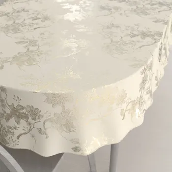 ubrus Sametový oválný ubrus Isabela Flower IBL-022 Zlaté květy na smetanovém 50x100 cm