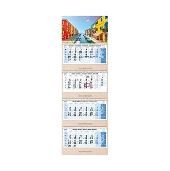 Kalendář Dřevěný čtyřměsíční kalendář Kvatro Wood Benátky skládaný český se spirálou 2026 - modrý