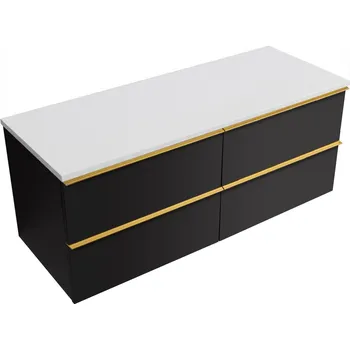 Koupelnový nábytek CERANO - Koupelnová skříňka pod umyvadlo Velora s úchytkou/deskou z litého mramoru Elanys - 12 mm - černá matná, zlatá úchytka - 119x53x45,2 cm