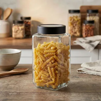 Dóza na potraviny Složka / Skleněná čtvercová nádoba 1 l