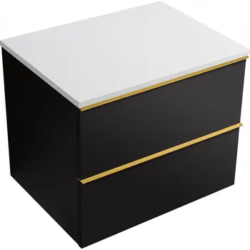 Koupelnový nábytek CERANO - Koupelnová skříňka pod umyvadlo Velora s úchytkou/deskou z litého mramoru Elanys - 12 mm - černá matná, zlatá úchytka - 59x53x46 cm