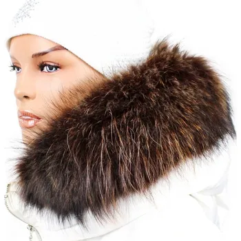 Sikora Kožešinový lem na kapuci - límec mývalovec snowtop melír hnědo - béžový M 33/8 (50 cm)