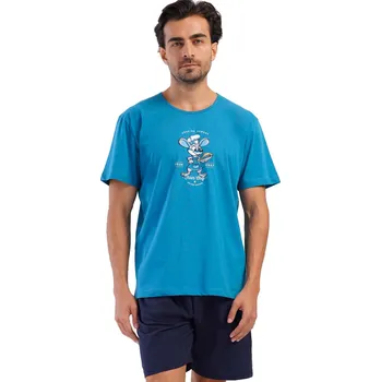 Pánské pyžamo Pánské pyžamo s krátkým rukávem a kraťasy, modré, myšák šéf kuchař 1P1897 modrá 3xl