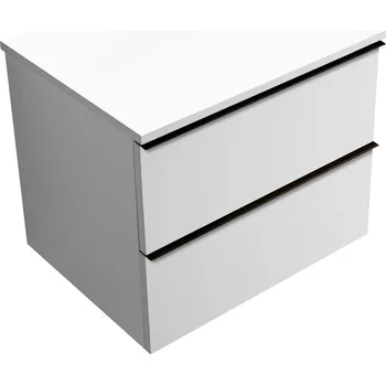 Koupelnový nábytek CERANO - Koupelnová skříňka pod umyvadlo Velora s úchytkou/deskou z litého mramoru Elanys - 12 mm - bílá matná, černá úchytka - 59x53x46 cm