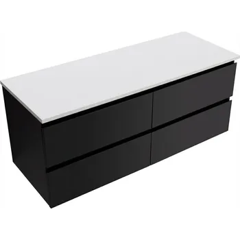 Koupelnový nábytek CERANO - Koupelnová skříňka Carole s deskou pod umyvadlo z litého mramoru Elanys - 12 mm - černá matná - 140x49,8x46,5 cm