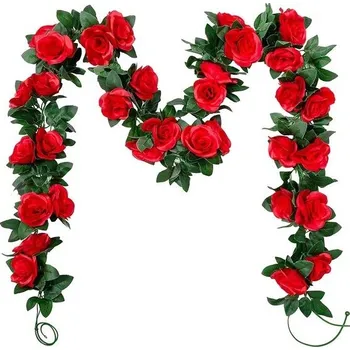 Zahradní dekorace 2 balení 7,2 stop umělých falešných růžových girland z révy visící z hedvábných květin pro venkovní