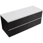 CERANO - Koupelnová skříňka pod umyvadlo Velora s úchytkou/deskou z litého mramoru Elanys - 12 mm - černá matná, chromová úchytka - 158x53x45,2 cm