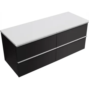 Koupelnový nábytek CERANO - Koupelnová skříňka pod umyvadlo Velora s úchytkou/deskou z litého mramoru Elanys - 12 mm - černá matná, chromová úchytka - 158x53x45,2 cm