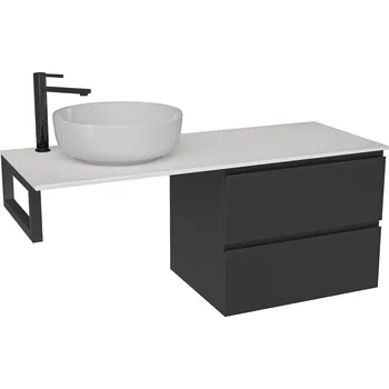 Koupelnový nábytek CERANO - Deska z litého mramoru Elanys - 120x46,5x1,2 cm - skříňka Carole 59 cm - černá matná - konzole černá