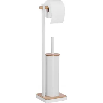 WC štětka Erga Luki, držák na toaletní papír a WC kartáč 2v1, bílá-hnědá, ERG-YKA-P.LUKI-WHT