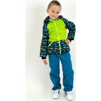 Chlapecká bunda Kocour Mourek Bunda softshellová MRÁČKY s limetkovou s fleecem Velikost 122/128