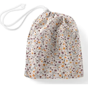 Školní sáček Bavlněný pytlík/sáček na přezůvky Sandra SA-720 Oranžovo-hnědo-béžové drobné květiny na smetanovém