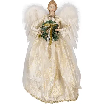 Vánoční dekorace Clayre & Eef 65219 Anděl s věnečkem a ve zdobných šatech 46 cm