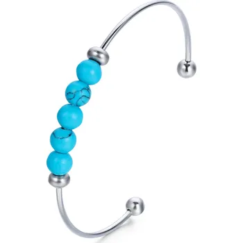 Módní doplněk Troli Pevný ocelový náramek s tyrkysovými korálky + 2 měsíce na vrácení zboží