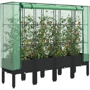 Vyvýšený záhon OMAXI Vyvýšený záhon se skleníkem ratanový vzhled 160 x 40 x 140 cm 310231