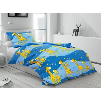 Bytový textil Bavlněné povlečení Žirafa modrá, polštář 70 x 90 cm, peřinka 140 x 200 cm, gramáž 135 g/m2