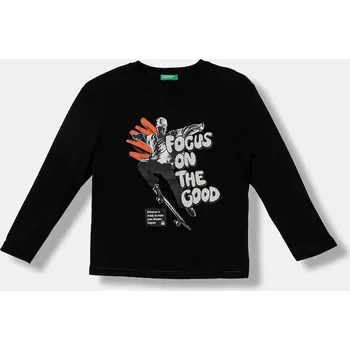 Dětské bavlněné tričko s dlouhým rukávem United Colors of Benetton 3I1XC10QR.G.seasonal černá 99X, vel. 130