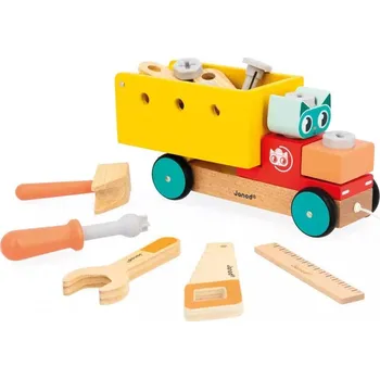 Hračka pro nejmenší Janod Dřevěná stavebnice tahací auto s nářadím BricoKids