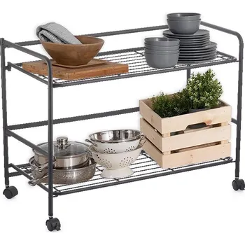 Knihovna CONFORTIME 2. jakost - Pojízdný regál, skládací police 2 patrová XXL - 67 x 30 x 45 cm, černá