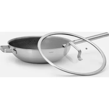 Pánev Wok pánev Hybrid, Ø 30 cm - Nerezová beznýtová pánev s keramickým hybridním povrchem z vícevrstvé nerezové oceli s poklicí