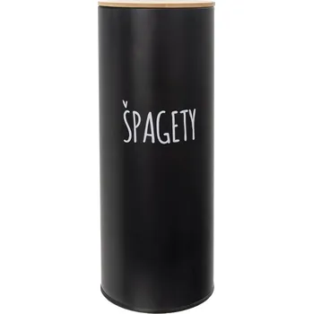 Dóza na potraviny Orion Dóza na potraviny, plechová, černá, s bambusovým víkem, ŠPAGETY