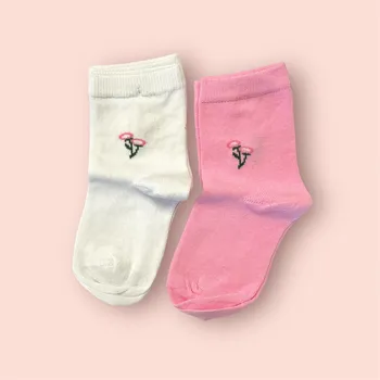 Dětské bavlněné ponožky 2 páry - motiv květin bílá a růžová Velikosti dětské II: 20 - 24