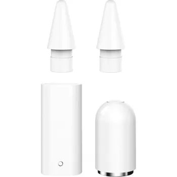 AhaStyle sada náhradních hrotů, magnetické krytky konektoru a nabíjecí redukce pro Apple Pencil 1. generace - bílá