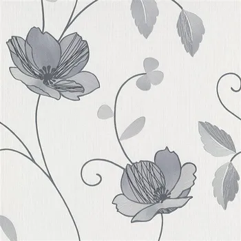 Tapeta Vliesové tapety květy Trésor stříbrné na bílém podkladu