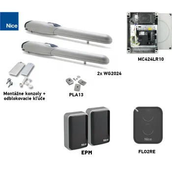 Pohon brány Sada pohonu NICE Wingo 2024 pro dvoukřídlou bránu - jedno křídlo 2m/400kg s fotobuňkami