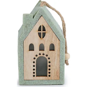 Vánoční dekorace Filcový domeček svítící k zavěšení Varianta: 2 zelená šalvěj světlá, Balení: 1 ks