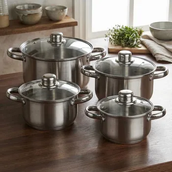 Sada nádobí Sada 4 nerezových hrnců s poklicemi VITO