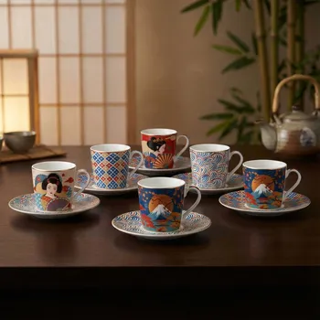 Šálky s podšálky EASY LIFE 100 ml vícebarevné 6 ks