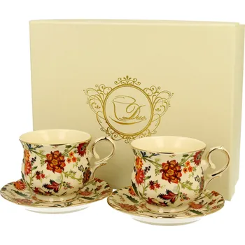 Porcelánové šálky na kávu a čaj s podšálky DUO ECRU 150 ml 2 ks.