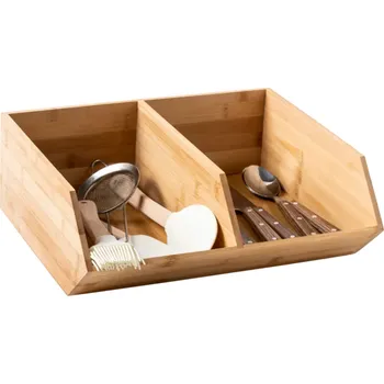 Úložný box 5Five® 2. jakost - Bambusový organizér, úložný box 2-komorový, dvojitý, DOUBLE CAJA, 34x31x13