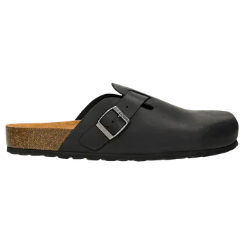 Pánské žabky Černé Pantofle Z Kůže Crazy Horse Na Korkové Podrážce Wojas 3202191 40