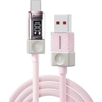 ESSAGER Crystal Clear opletený nabíjecí a datový kabel - USB-A na USB-C - 2 m - růžový