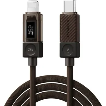 ESSAGER Crystal Clear opletený nabíjecí a datový kabel - USB-C na Lightning - 1 m - hnědý