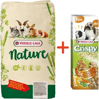 Krmivo pro hlodavce VERSELE-LAGA Cuni Nature 9kg + VERSELE LAGA Crispy Sticks Rabbits-Guinea Pigs Carrot & Parsley 110 g – 2 tyčinky s příchutí mrkve a petržele pro králíky a morčata ZDARMA