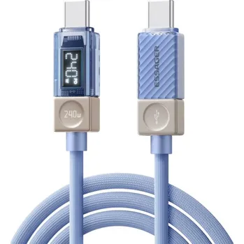 ESSAGER Crystal Clear opletený nabíjecí a datový kabel - USB-C na USB-C - 2 m - modrofialový