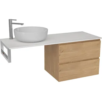 Koupelnový nábytek CERANO - Deska z litého mramoru Elanys - 140x46,5x1,2 cm - skříňka Carole 69 cm - dub medový - konzole chrom