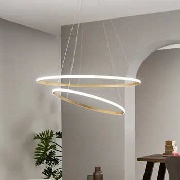Luce Ambiente Design Závěsné LED světlo Axis, Ø 80/60 cm, zlatá barva, kov, CCT - Ø vnitřní stínidlo na lampu 60 cm zlato LED 56 W celkem - Doprava zdarma