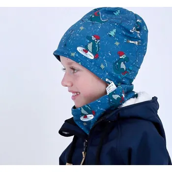 Čepice KocourMourek Zimní SET DRÁČEK Velikost 50-52 na modré