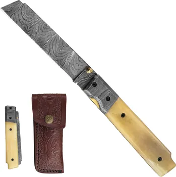 Zavírací damaškový nůž "DESERT EDGE" s koženým pouzdrem