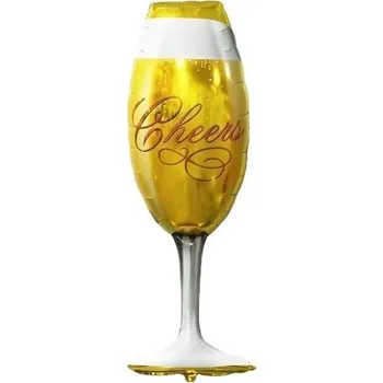 Party dekorace Fóliový balonek Zlatá sklenka Cheers – 22 × 73 cm