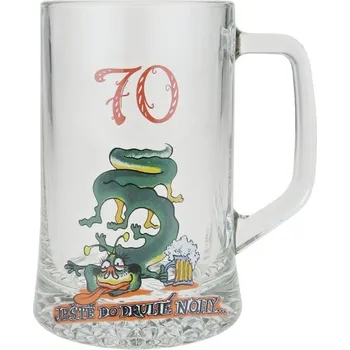Sklenice Půllitr "70 Ještě do druhé nohy" (Dárek k 70. narozeninám, krýgl s číslem)