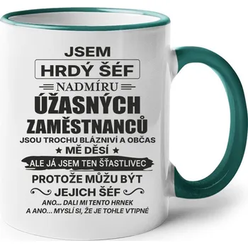Keramický hrnek - Jsem hrdý šéf, Barva Zelená, Velikost 330 ml, Canvas Keramický hrnek s barevným uchem Bezvatriko.cz 2859