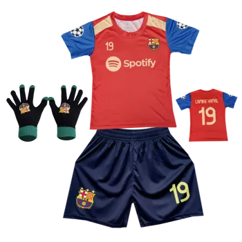 Numberoplus Premium Dětský fotbalový dres Komplet + fotbalová pletené rukavice Barcelona fc - Lamine Yamal Velikost: 14 let ( vel.158)